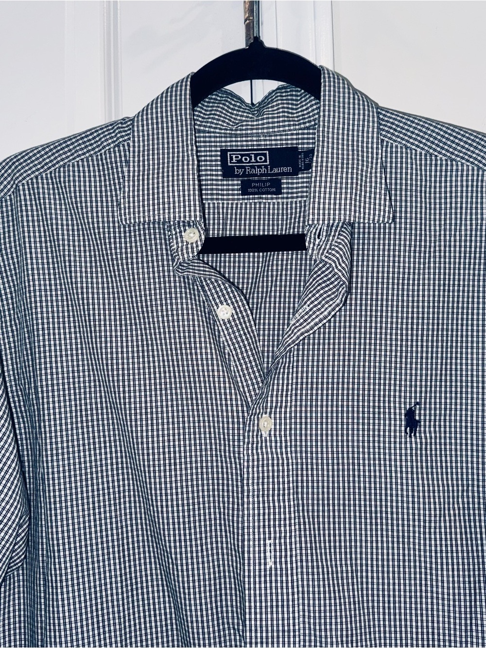 Ralph Lauren Navy and White Micro-Check Button-Down Shirt